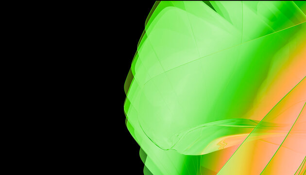 Abstract green and orange light shapes on a black background, creating a futuristic design.