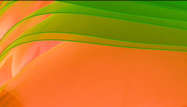 Abstract wavy layers in vibrant orange and green tones creating a fluid, dynamic effect.