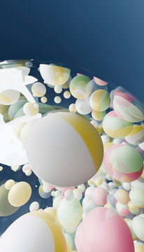 Colorful pastel spheres floating in a dark space with a captivating abstract design.