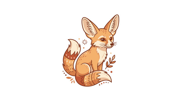 Cute fennec fox sitting with large ears illustration