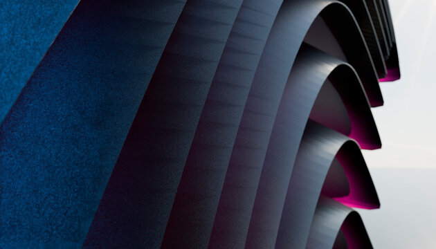 Curved abstract architecture with blue and purple tones creating a modern artistic design.