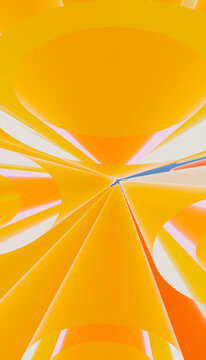 Abstract design with dynamic yellow, orange, and blue geometric shapes converging at a point.