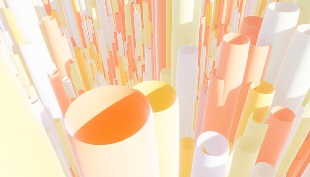 Abstract pattern of colorful cylindrical tubes in pastel shades of orange, yellow, and white.