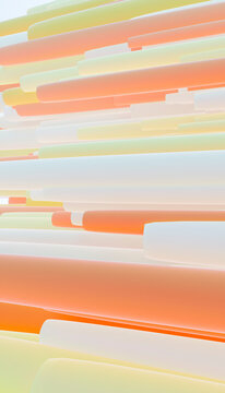 Abstract image of stacked translucent orange and white rectangular shapes.