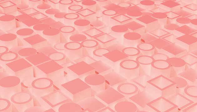 Geometric pink 3D shapes arranged in a grid pattern creating a modern abstract background.