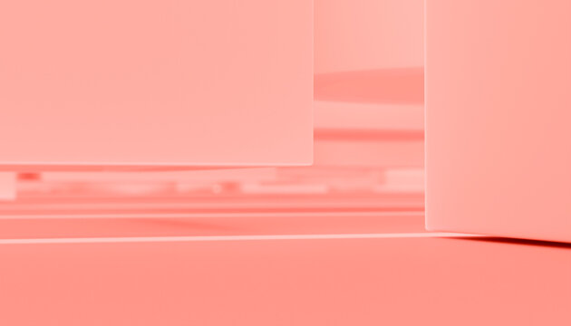 Abstract geometric shapes in pastel pink tones with soft lighting and shadows.