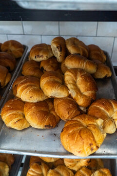 Golden Brown Croissants at Traditional Bakery