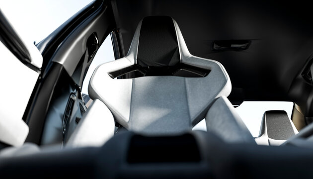 Interior of a modern car with sleek, futuristic seats in focus and ample natural light.