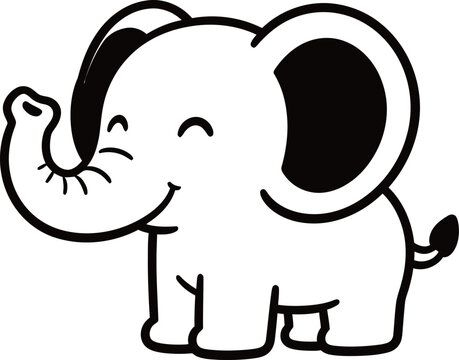 Cute cartoon elephant with a smiling face and raised trunk
