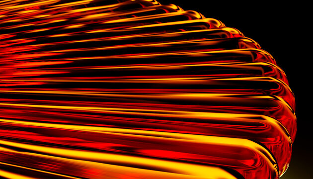 Abstract close-up of glowing, curved glass tubes in warm orange and red hues.