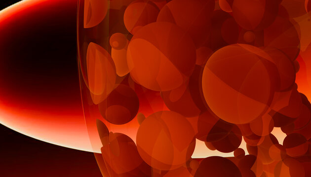 Abstract composition of overlapping red and orange translucent spheres with light effects.