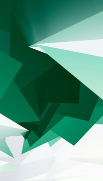 Abstract geometric design with overlapping green and white shapes.