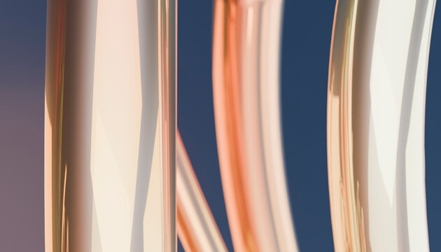 Abstract close-up of smooth, shiny metallic curved surfaces with a warm color palette