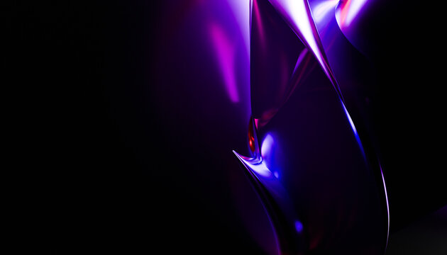 Abstract purple and black metallic shapes with smooth curves and reflections.