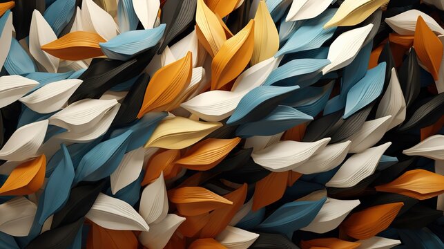Abstract hand sketched vector pattern of black and gold leaf shapes in flowing texture