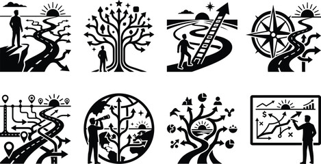 Fototapeta premium Business journey path success vector icons