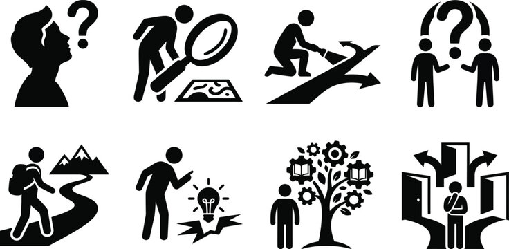 Black icon set for decision and exploration