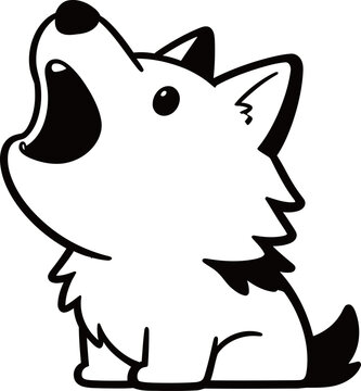 Cartoon illustration of a howling wolf in black and white