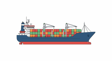 Fototapeta premium A large blue cargo ship with red and orange containers on board