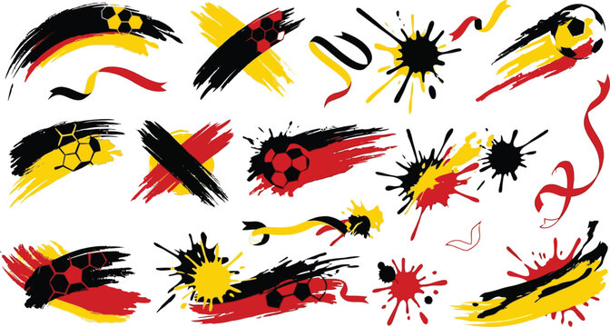 Football nation brush collection germany soccer elements splatter strokes and national flag design assets