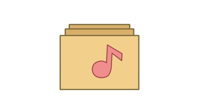 Music folder icon with pink note on yellow background represents digital files