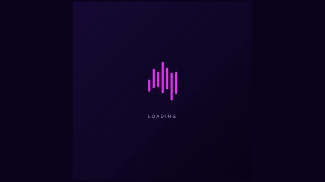 A vibrant purple loading animation plays on a dark screen with a white bar