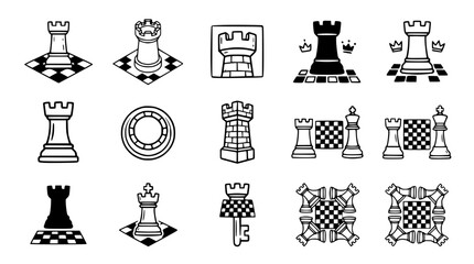 Chess Rook and King Icons Set: Strategy, Game, and Royalty Icons © Gereh