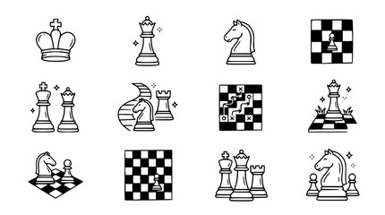 Chess Game Icons: King, Queen, Knight, Rook, Pawn, Board - Strategy, Tactics, Play © Gereh