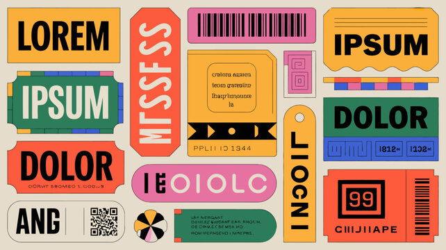 Colorful retro text and barcode elements with pixelated style design Vector