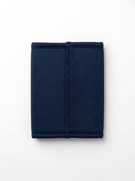 A black leather checkbook cover or wallet for holding personal documents and cards. koozie mockup