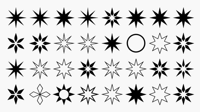 Collection of stylized star and compass rose geometric vector icons Vector