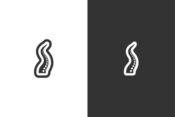 A minimalist, graphic illustration of a single octopus tentacle against a stark white and black background © DzgnVibe