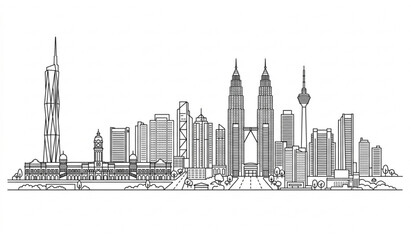 Fototapeta premium Kuala Lumpur Malaysia Skyline Panorama Outline Vector Illustration with Famous Landmarks