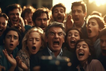 Fototapeta premium Angry Crowd of People Screaming with Intense Emotions