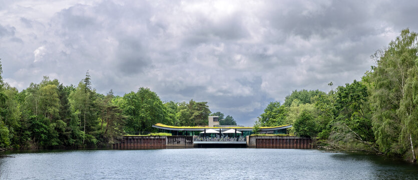 Out of service shiplock turned into a visitor center in Maasduinen National Park, Limburg, Netherlands. 