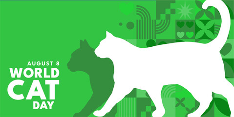 World cat day, green banner, poster, vector illustration © KR Studio