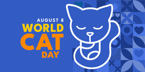 World cat day, cat line art banner - banner, poster, vector illustration © KR Studio