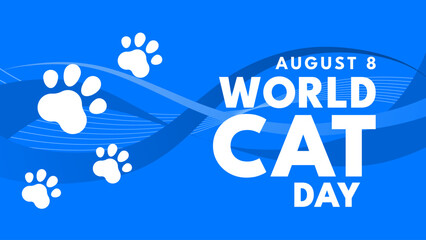 World cat day, paw prints on blue background, vector illustration © KR Studio