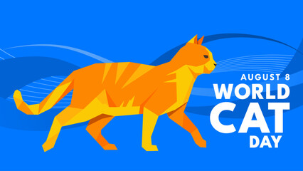 World cat day, orange cat walking - banner, poster, vector illustration © KR Studio