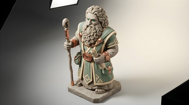Fantasy Warrior Mage 3D Figurine with Staff and Armor