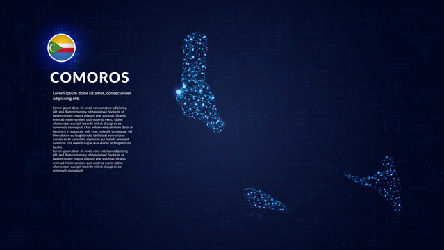 Map of Comoros. Digital and interconnected country highlighting most important cities.