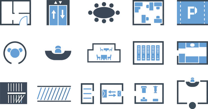 Blue icon set for architecture and interior design editable stroke icon