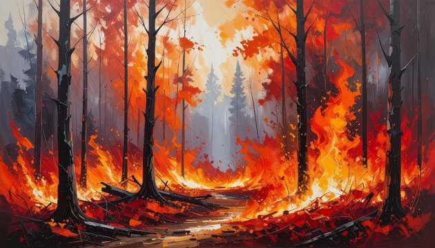 Forest fire abstract landscape