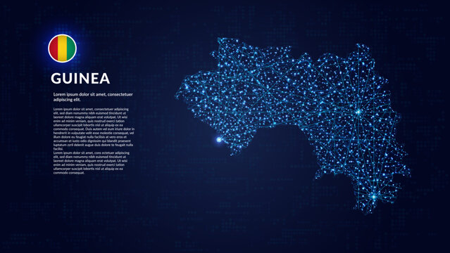 Map of Guinea. Digital and interconnected country highlighting most important cities.