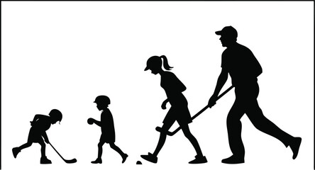 Fototapeta premium Family walking with trees silhouette against a white background