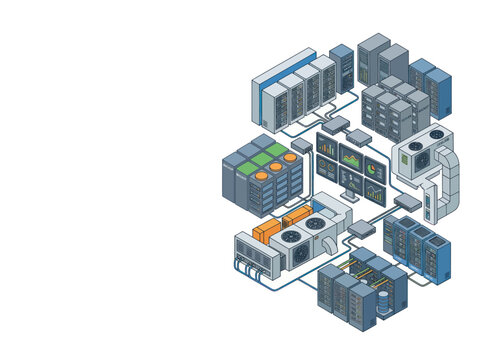 Modern Data Center Infrastructure with Servers and Cooling Systems.