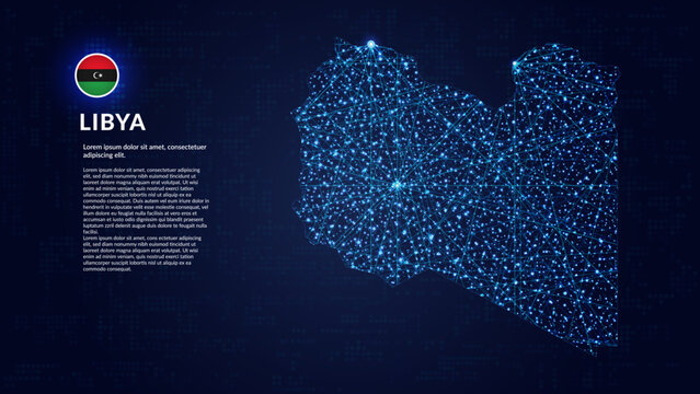 Map of Libya. Digital and interconnected country highlighting most important cities.