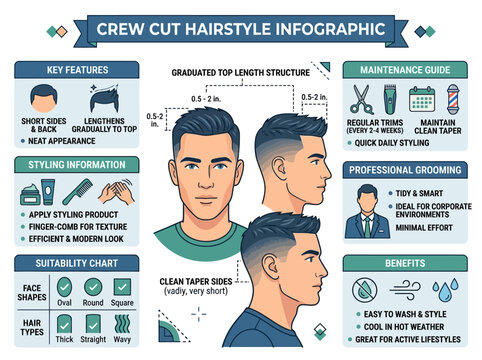 Professional Crew Cut Hairstyle Infographic Guide Featuring Styling Tips and Grooming Advice