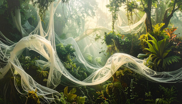 Forest landscape with web structures