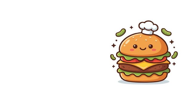 Cute chef burger day character with pickles and smiling face icon